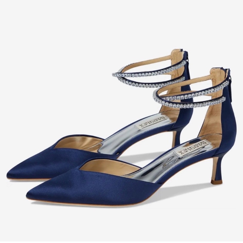 NWOT- Badgley Mischka ‘Lilibeth’ Satin Kitten Heels w/Jeweled Double Ankle Strap